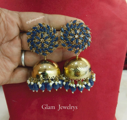 Indian jhumka earrings jewellery/Antique gold blue wedding indian legend jhumka earrings