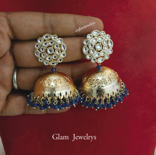 Indian jhumka earrings jewellery/Antique gold blue wedding indian jyotica jhumka earrings