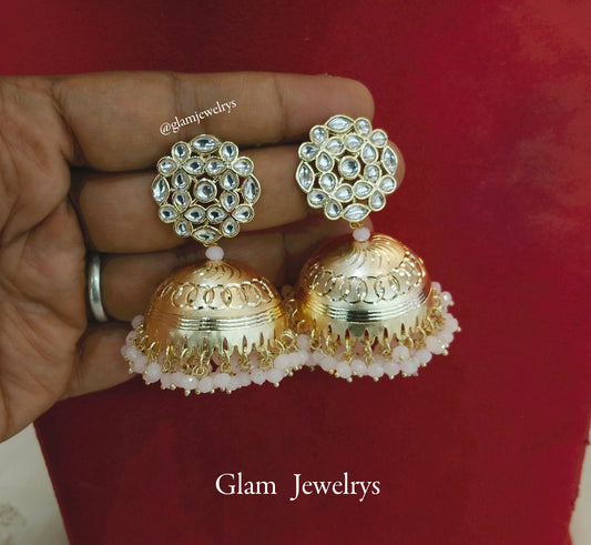 Indian jhumka earrings jewellery/Antique gold pink indian jyotica jhumka earrings