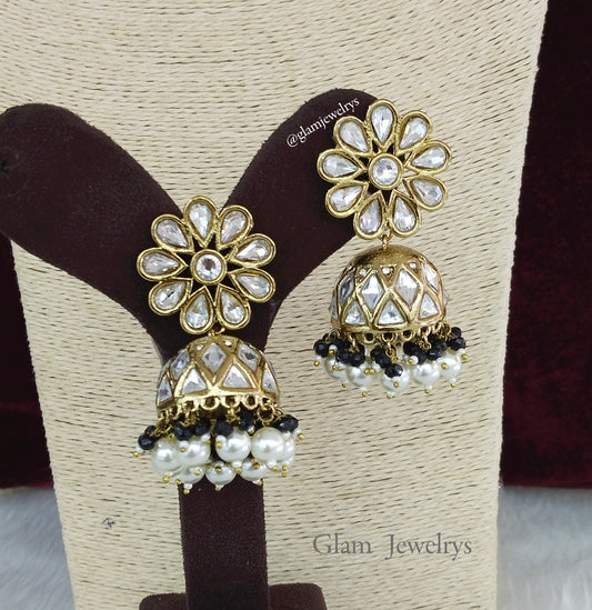 Indian jhumka earrings jewellery/gold black indian tiles jhumka earrings