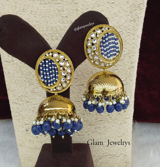 Indian jhumka earrings jewellery/gold blue indian tiles jhumka earrings