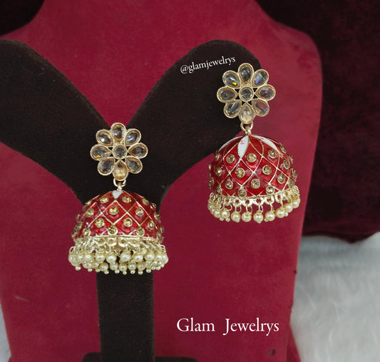 Indian balli jhumka hoop earrings jewellery/maroon indian honey jhumka earrings