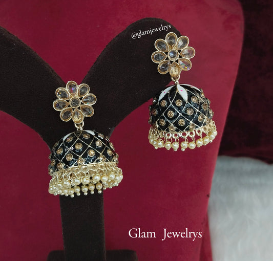 Indian balli jhumka hoop earrings jewellery/black indian honey jhumka earrings