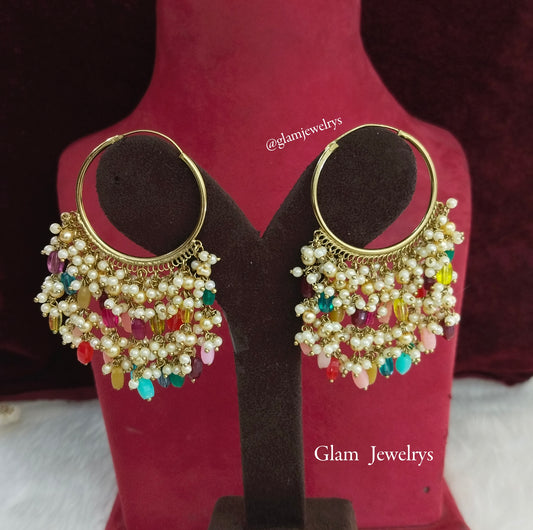 Indian balli jhumka hoop earrings jewellery/Multicolor indian tenny jhumka earrings