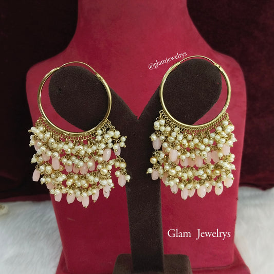 Indian balli jhumka hoop earrings jewellery/Pink indian tenny jhumka earrings