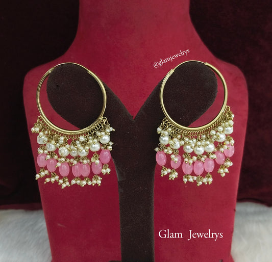 Indian balli jhumka hoop earrings jewellery/pink indian tenny jhumka earrings