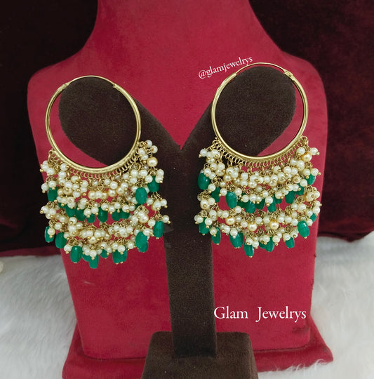 Indian balli jhumka hoop earrings jewellery/Green indian tenny jhumka earrings