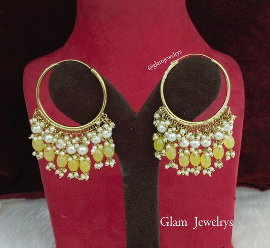 Indian balli jhumka hoop earrings jewellery/Yellow indian tenny jhumka earrings