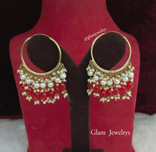 Indian balli jhumka hoop earrings jewellery/Red indian tenny jhumka earrings