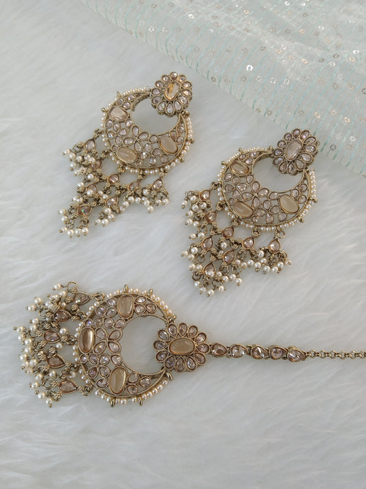Indian Earrings tikka Jewellery/Antique gold Earrings tikka set/ bollywood Earrings meena Set