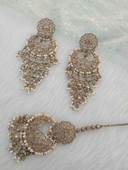 Indian Earrings tikka Jewellery/Antique gold Earrings tikka set/ bollywood Earrings meena Set