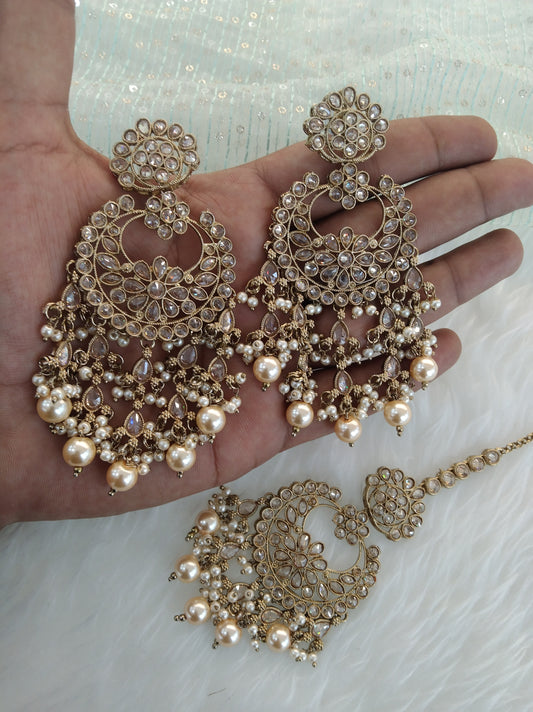 Indian Earrings tikka Jewelry/Antique gold Earrings tikka set/ bollywood Earrings meena Set