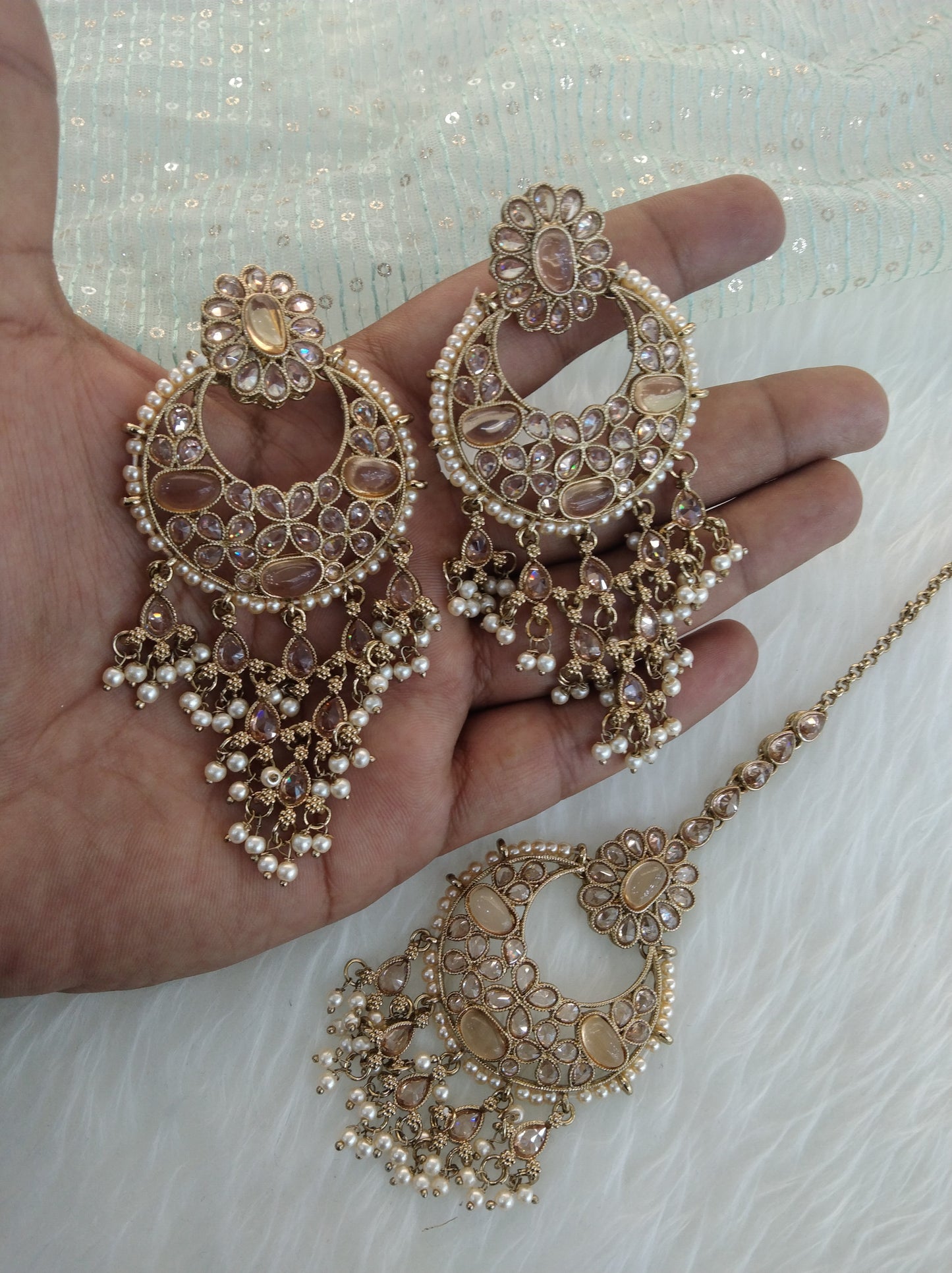 Indian Earrings tikka Jewellery/Antique gold Earrings tikka set/ bollywood Earrings meena Set
