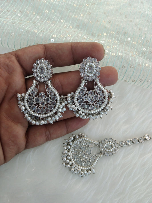 Indian Earrings tikka Jewellery/silver Earrings tikka set/ bollywood Earrings improve Set