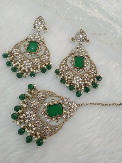 Indian Kundan Earrings Jewellery/Green Kundan Earrings tikka set/ bollywood Earrings say Set