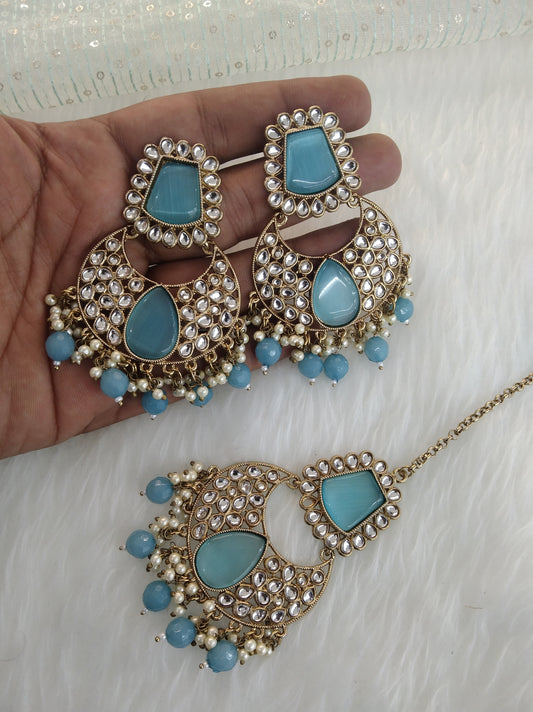 Indian Kundan Earrings Jewellery/Firoji Kundan Earrings tikka set/ bollywood Earrings pulsar Set