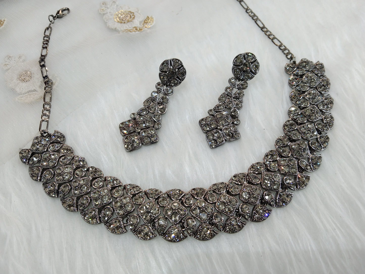 Indian  jewellery necklace set/Grey necklace set bridal sherry jewellery