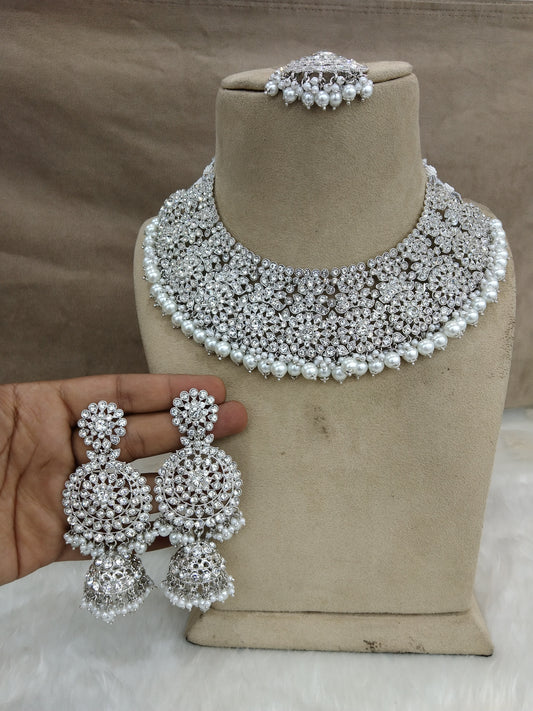 Indian  Jewellery/Semi bridal silver jewellery necklace set/ necklace darwin Set