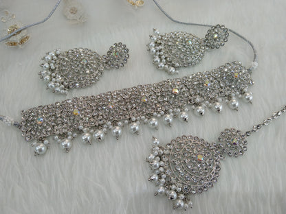 silver Choker Set /Silver rainbow choker set Bollywood west orange Jewellery