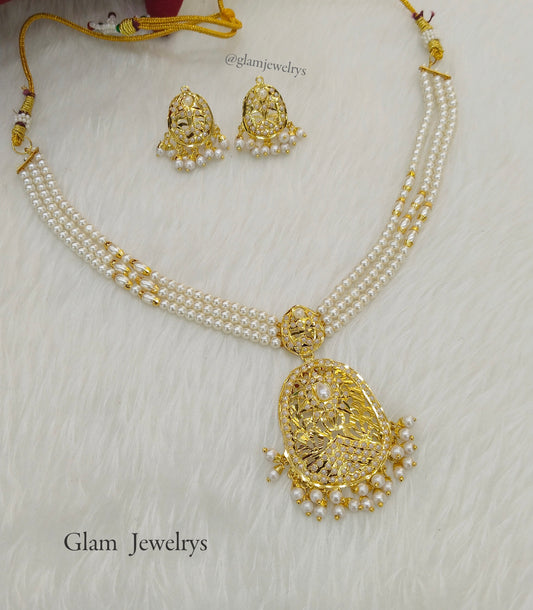 Choker Necklace Set/Jadau Gold white Indian Choker Set/ Punjabi Indian Jewellery