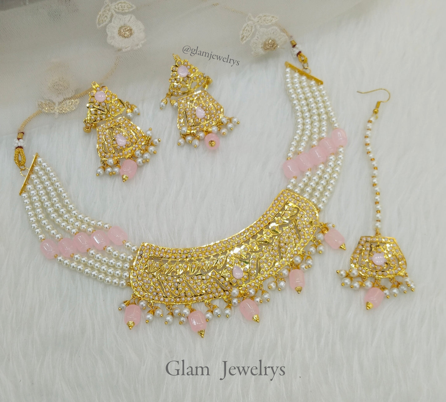 Choker Necklace Set/Jadau Gold pink Indian Choker Set/ Punjabi Indian supriya Jewellery