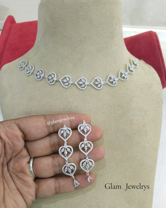 American  diamond Necklace Jewellery set, silver necklace set CZ namo necklace set