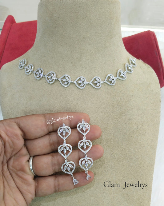American Diamond Necklace Jewellery set, silver necklace set CZ namo necklace set