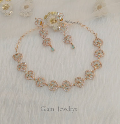 Cubic zirconia diamond Necklace Jewellery set, rose sea green necklace set CZ namo necklace set