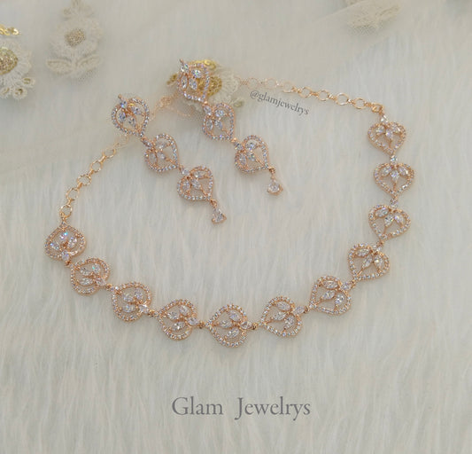 Cubic zirconia diamond necklace set, rose gold necklace set CZ namo necklace set