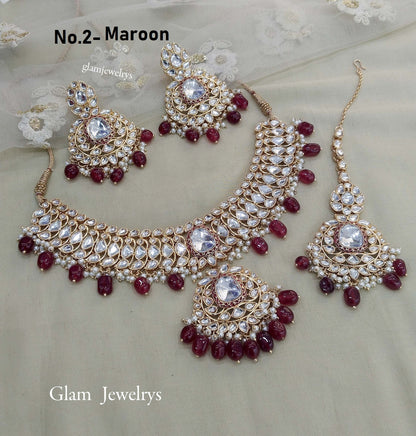 Maroon Kundan Necklace Jewellery Set/ Indian Jewellery Set