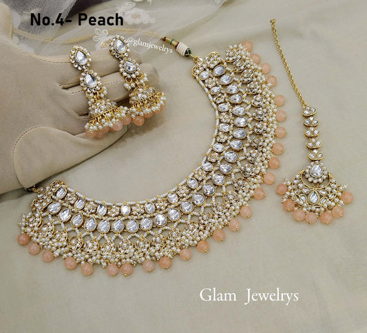 Indian  Jewellery  Peach Kundan choker Set/ kundan choker riverhead Set