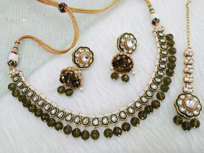 Indian  jewellery gold mehndi kundan necklace Set/ kundan  holi Set
