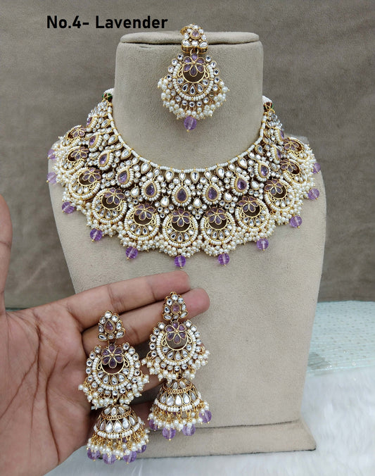 Indian Jewellery/ Gold Bridal Kundan necklace Set Indian gold lavender Harris Necklace
