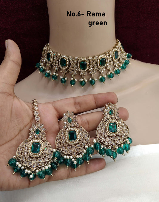 Indian jewellery choker set necklace/dark gold rama green choker Jewellery set /Indian choker creek set