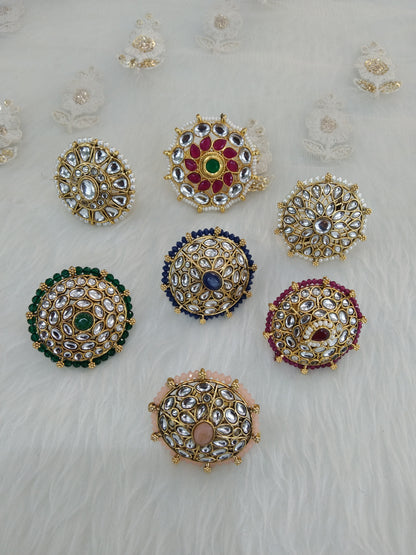 Indian Ring/Gold kundan Finger rings Big round bridal ring hand accessory lta
