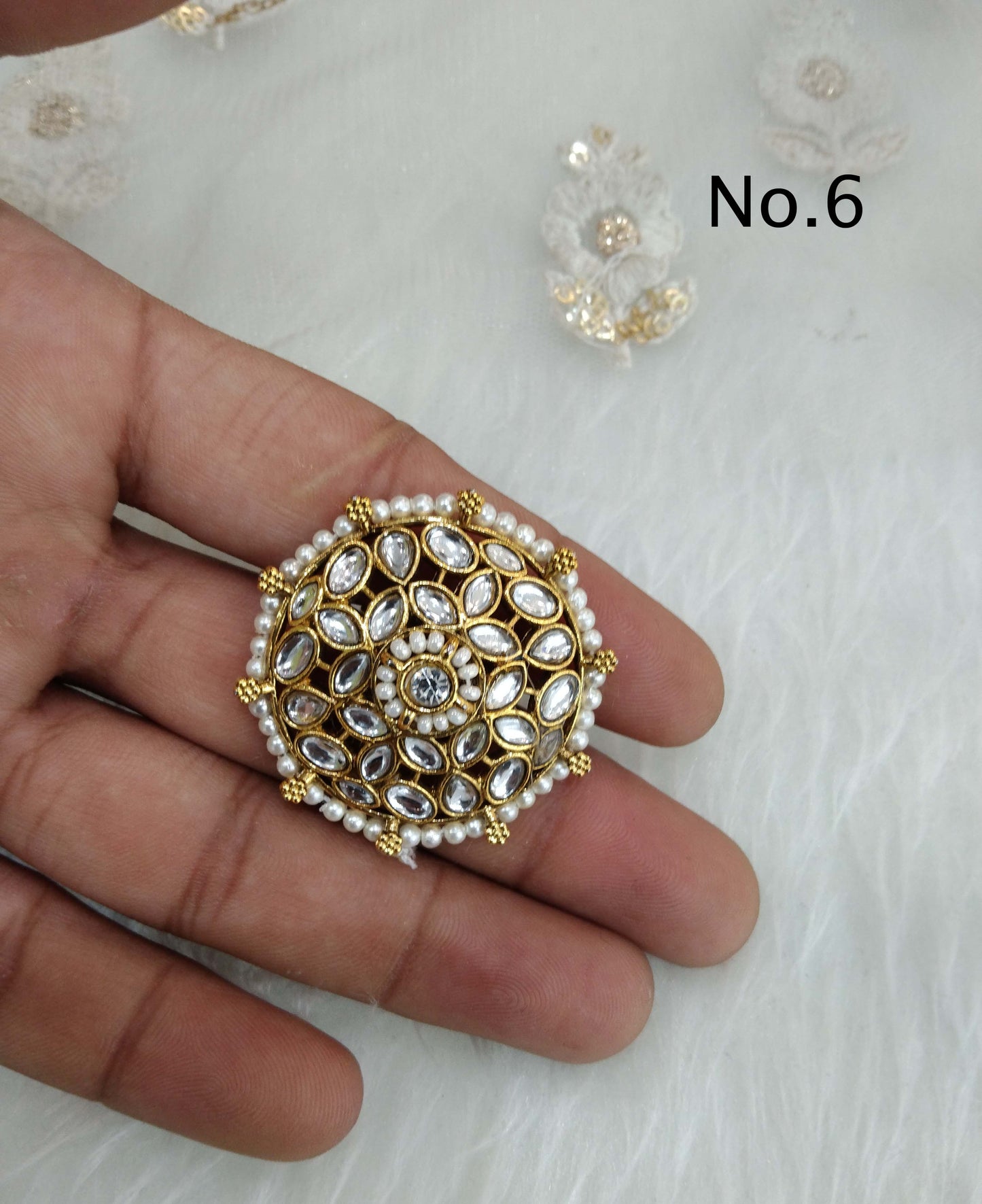 Indian Ring /Gold kundan ring/Finger rings Big round bridal wedding ring hand accessory sana