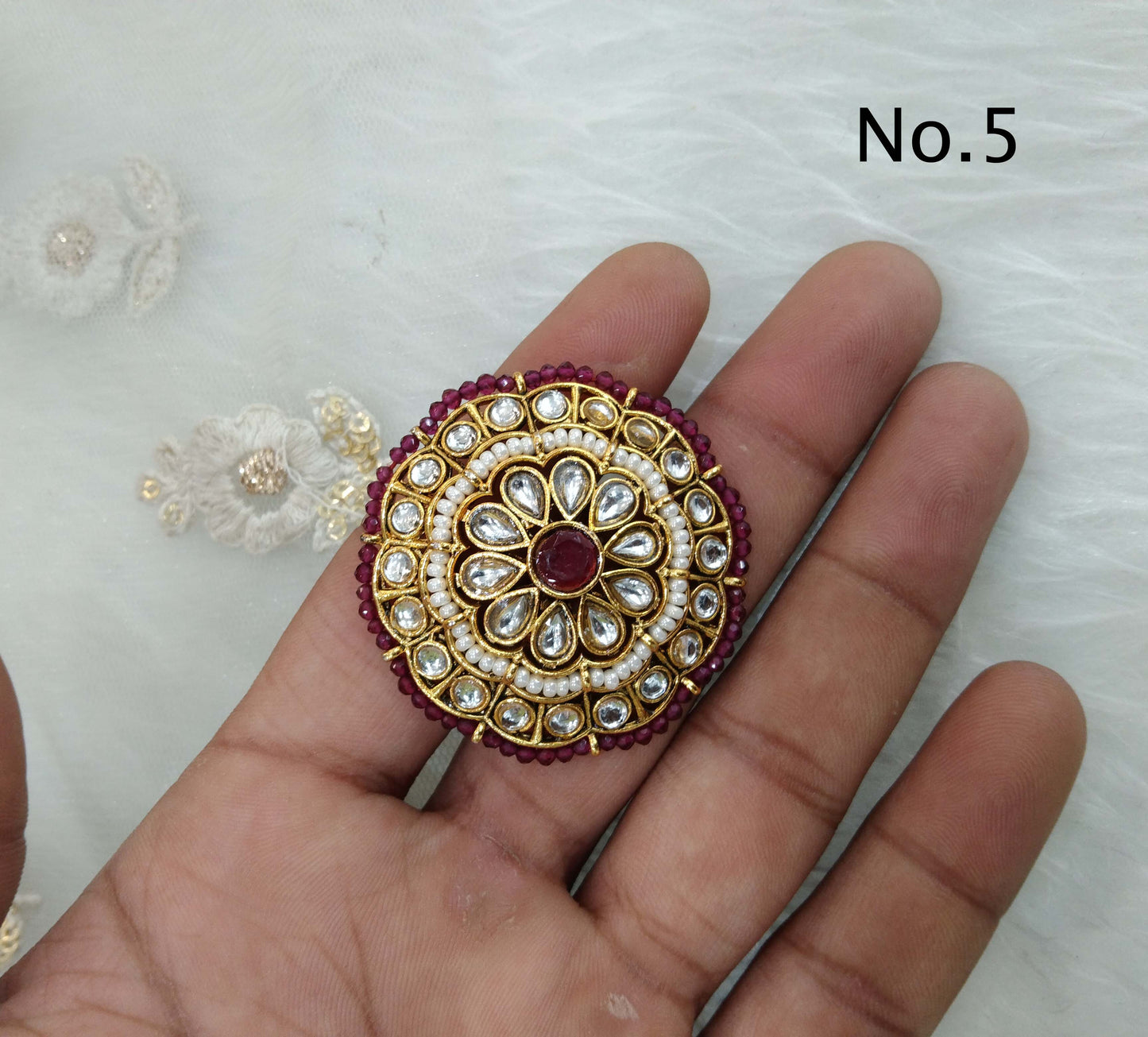 Indian Ring /Gold kundan ring/Finger rings Big round bridal wedding ring hand accessory sana