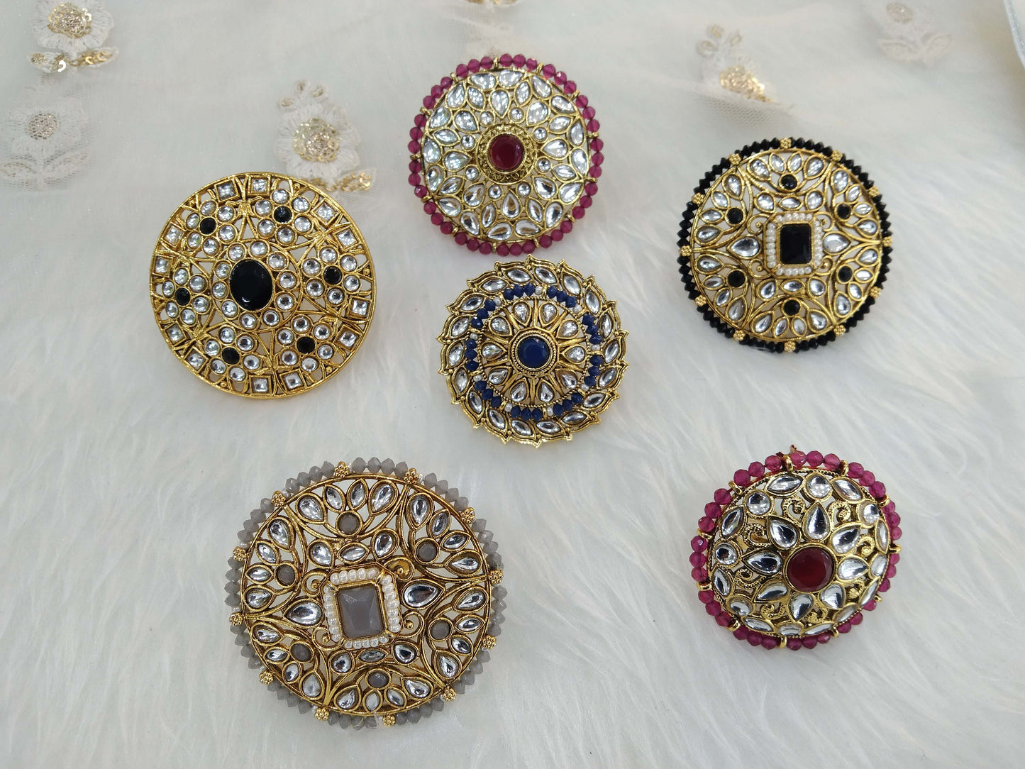 Indian Ring /Gold kundan finger rings Big round bridal ring hand accessory/limi