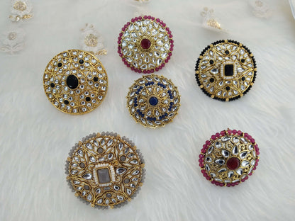 Indian Ring /Gold kundan finger rings Big round bridal ring hand accessory/limi