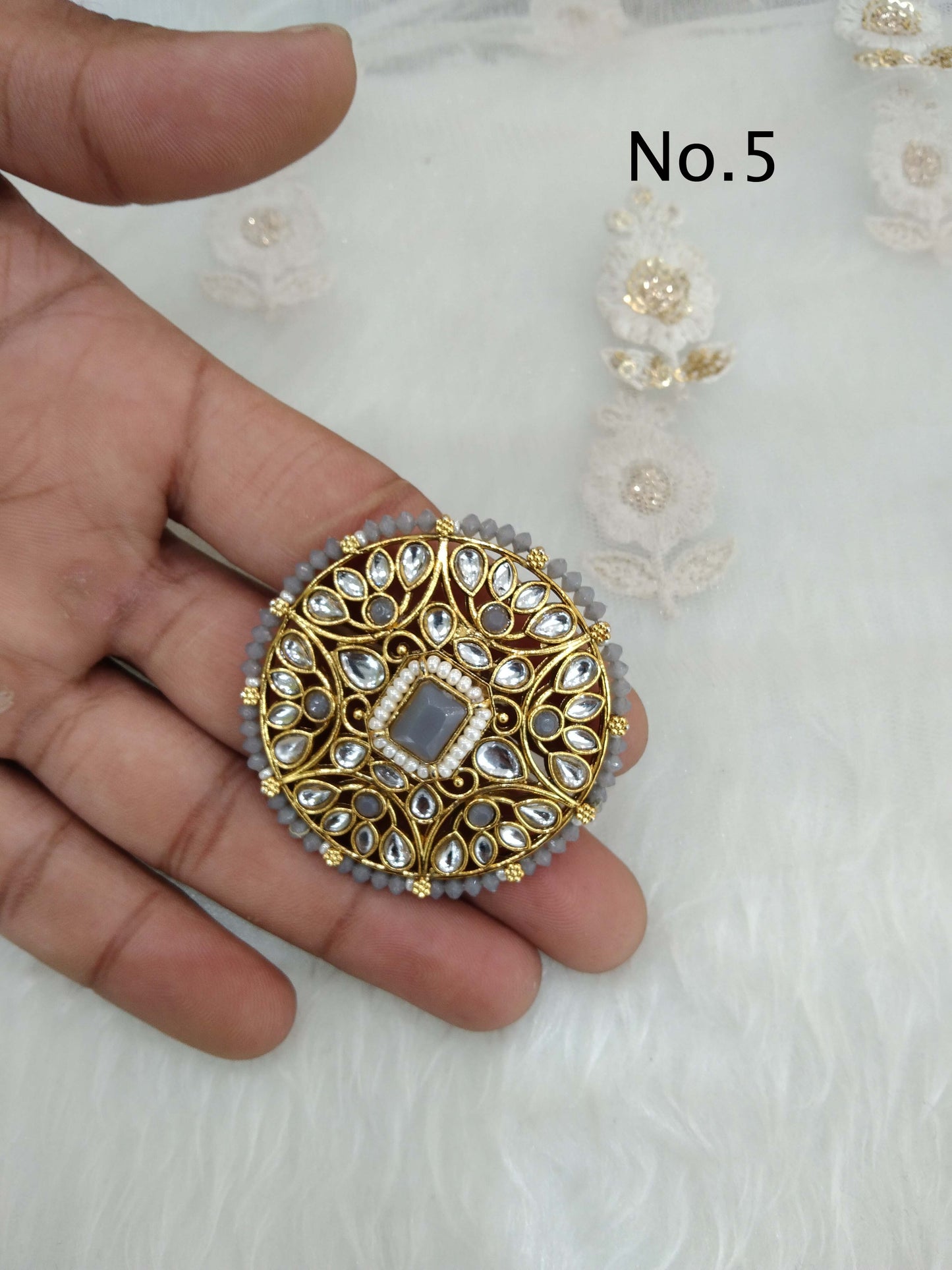 Indian Ring /Gold kundan finger rings Big round bridal ring hand accessory/limi
