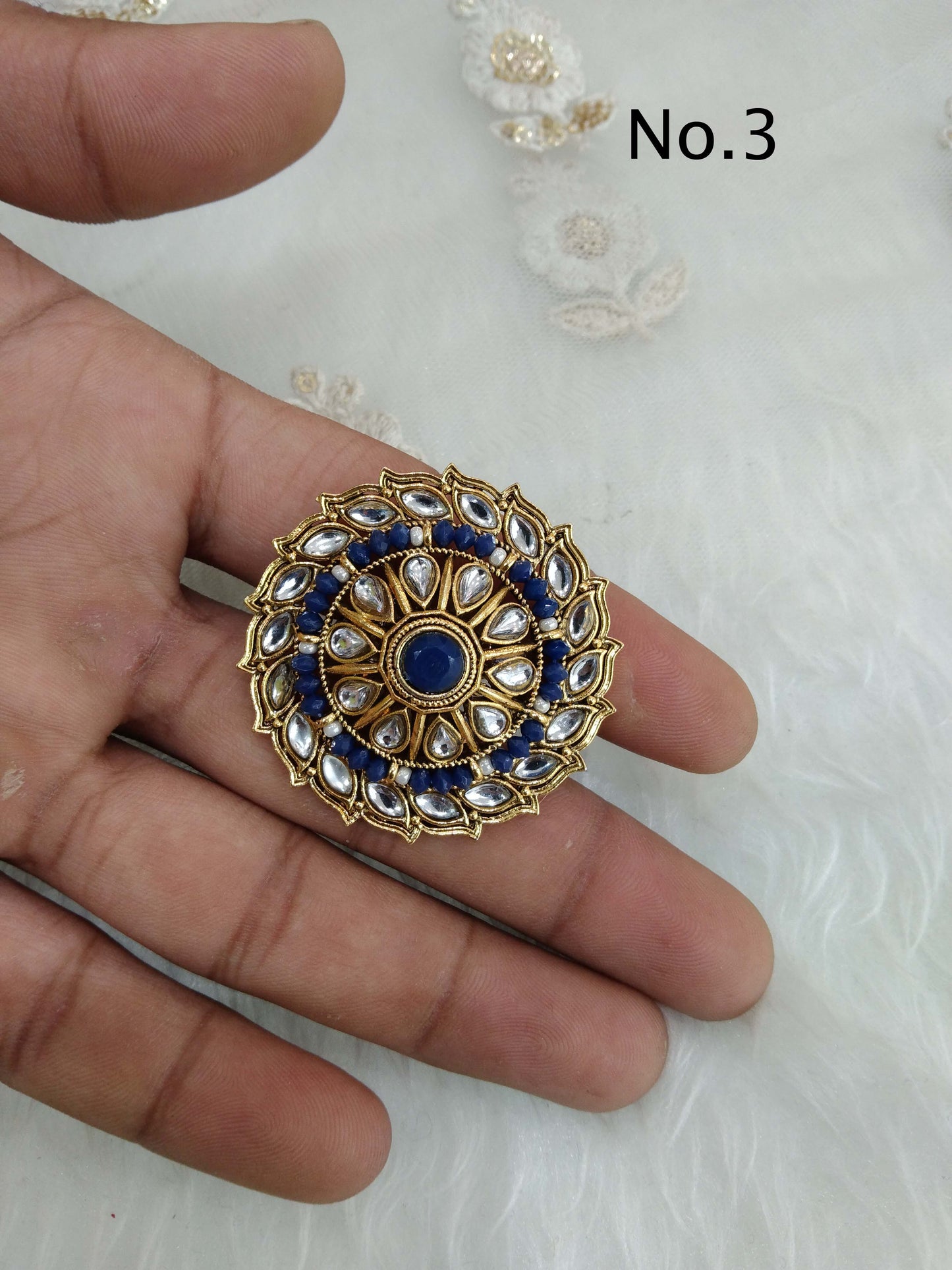 Indian Ring /Gold kundan finger rings Big round bridal ring hand accessory/limi