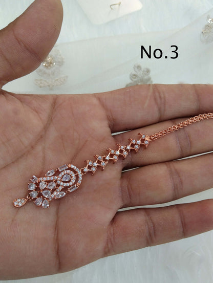 Diamond Tika Tikka Jewellery Indian Headpiece Jewellery/Silver, rose gold, CZ HeadPiece cow tikka tika Hair