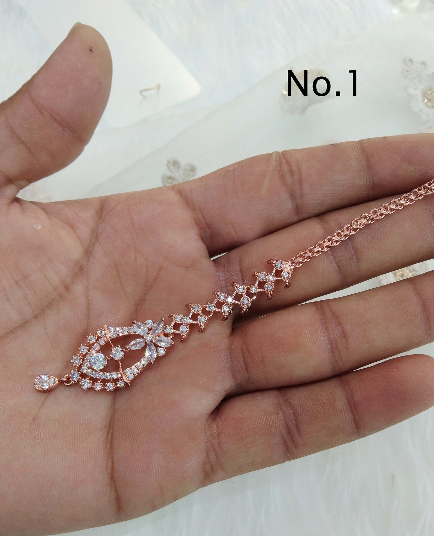 Diamond Tika Tikka Jewellery Indian Headpiece Jewellery/Silver, rose gold, CZ HeadPiece cow tikka tika Hair