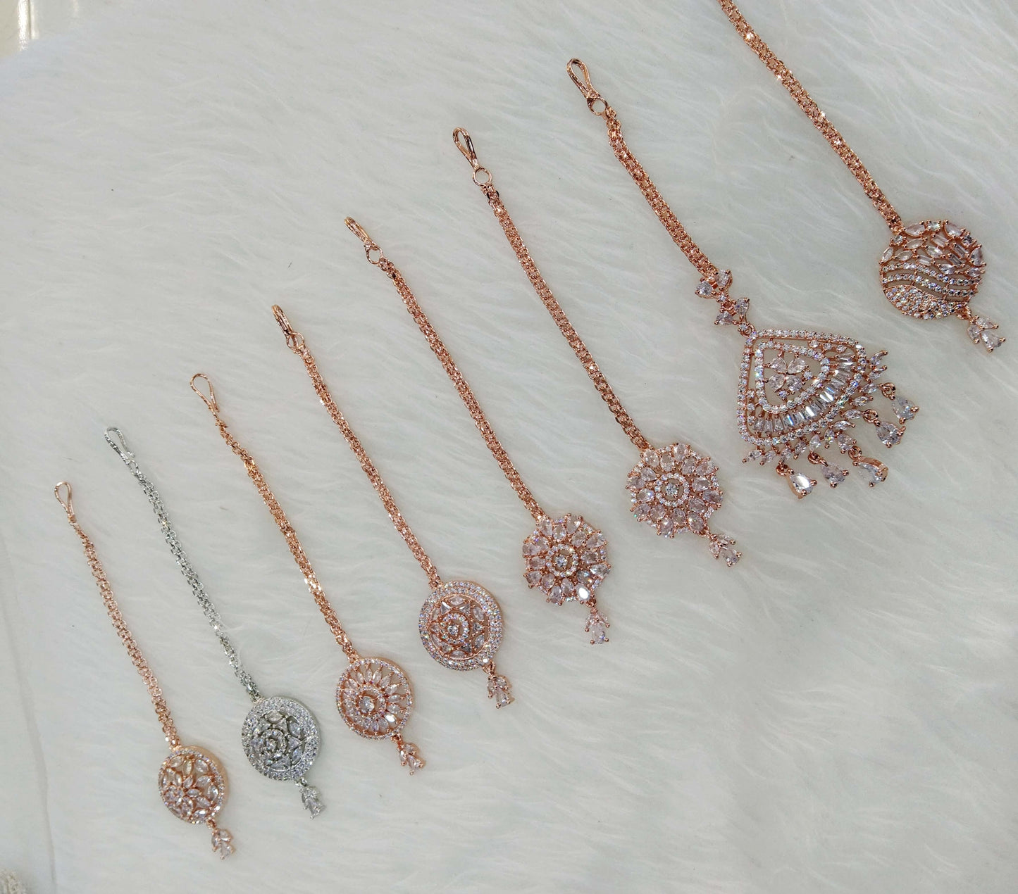 Diamond tikka Set Indian tikka rose gold and rhodium finish headpiece /maang Tikka plus Tika