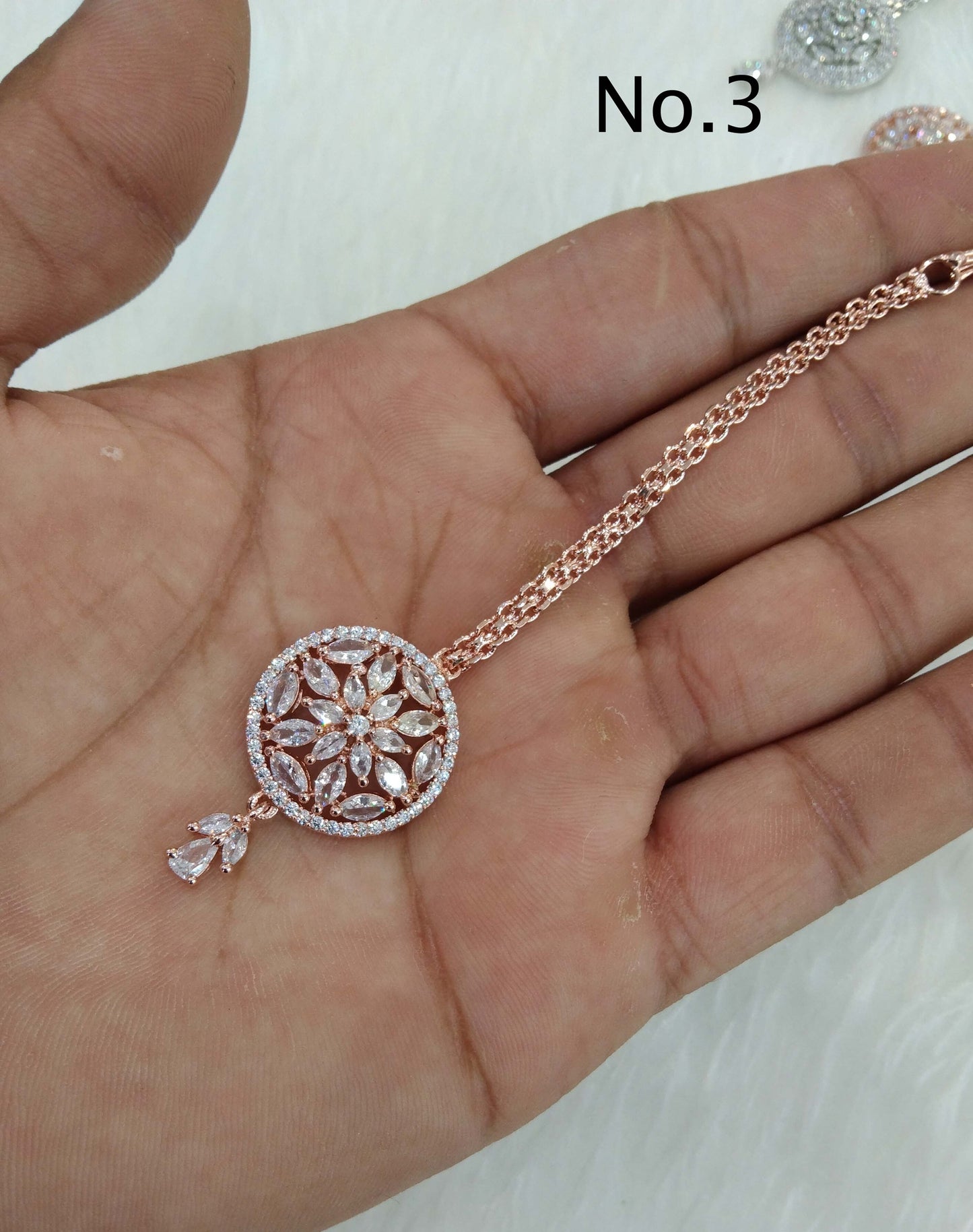 Diamond tikka Set Indian tikka rose gold and rhodium finish headpiece /maang Tikka plus Tika