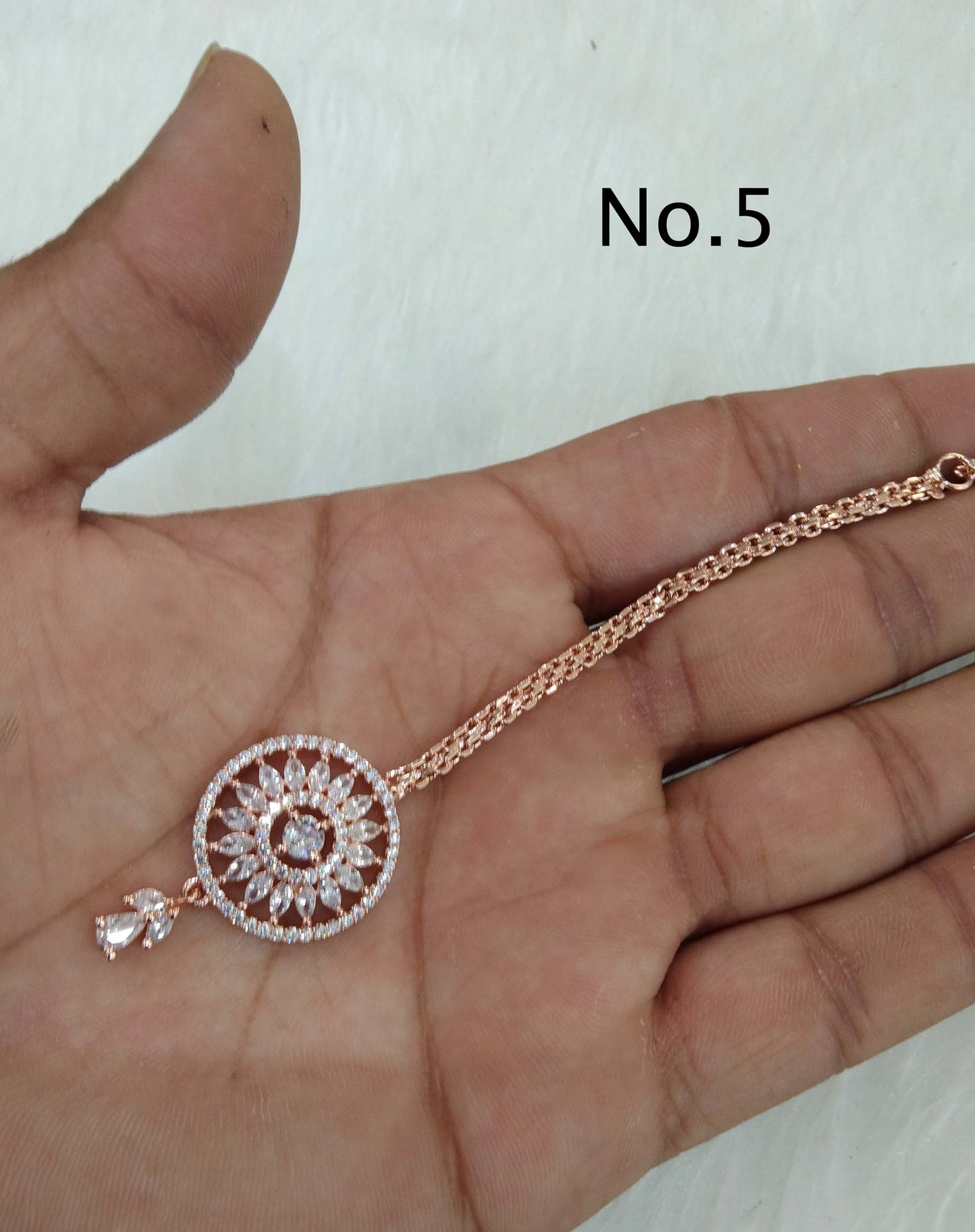 Diamond tikka Set Indian tikka rose gold and rhodium finish headpiece /maang Tikka plus Tika