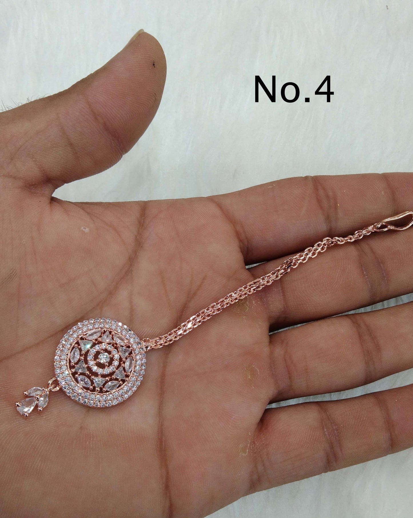 Diamond tikka Set Indian tikka rose gold and rhodium finish headpiece /maang Tikka plus Tika