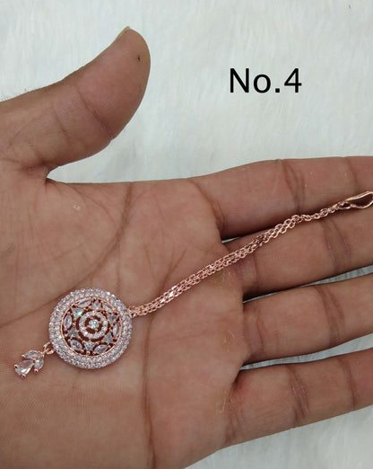 Diamond tikka Set Indian tikka rose gold and rhodium finish headpiece /maang Tikka plus Tika