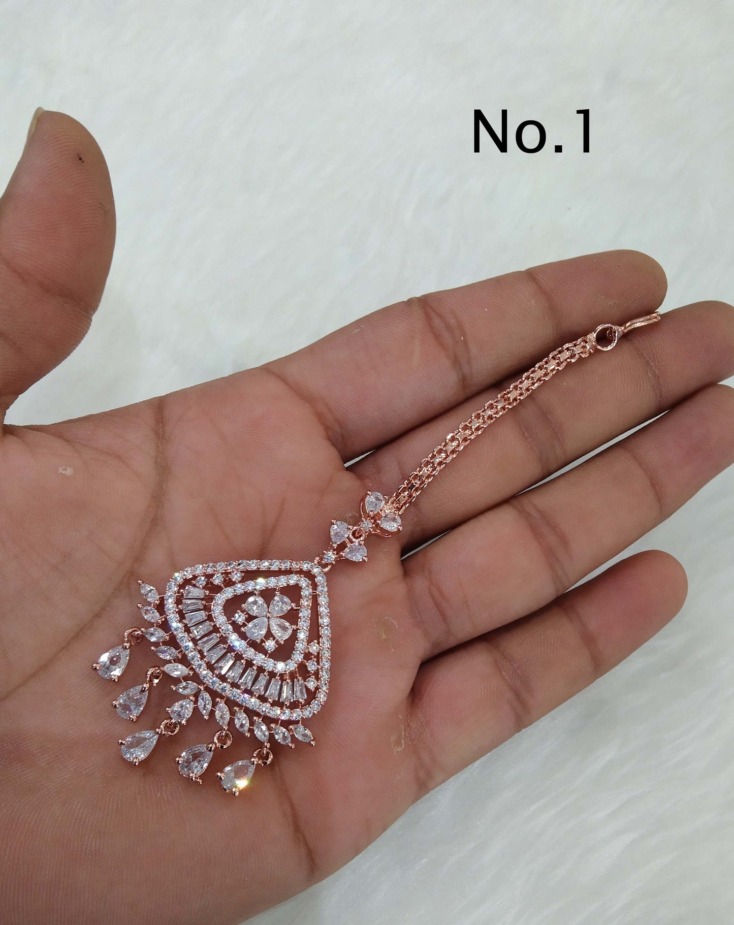 Diamond tikka Set Indian tikka rose gold and rhodium finish headpiece /maang Tikka plus Tika