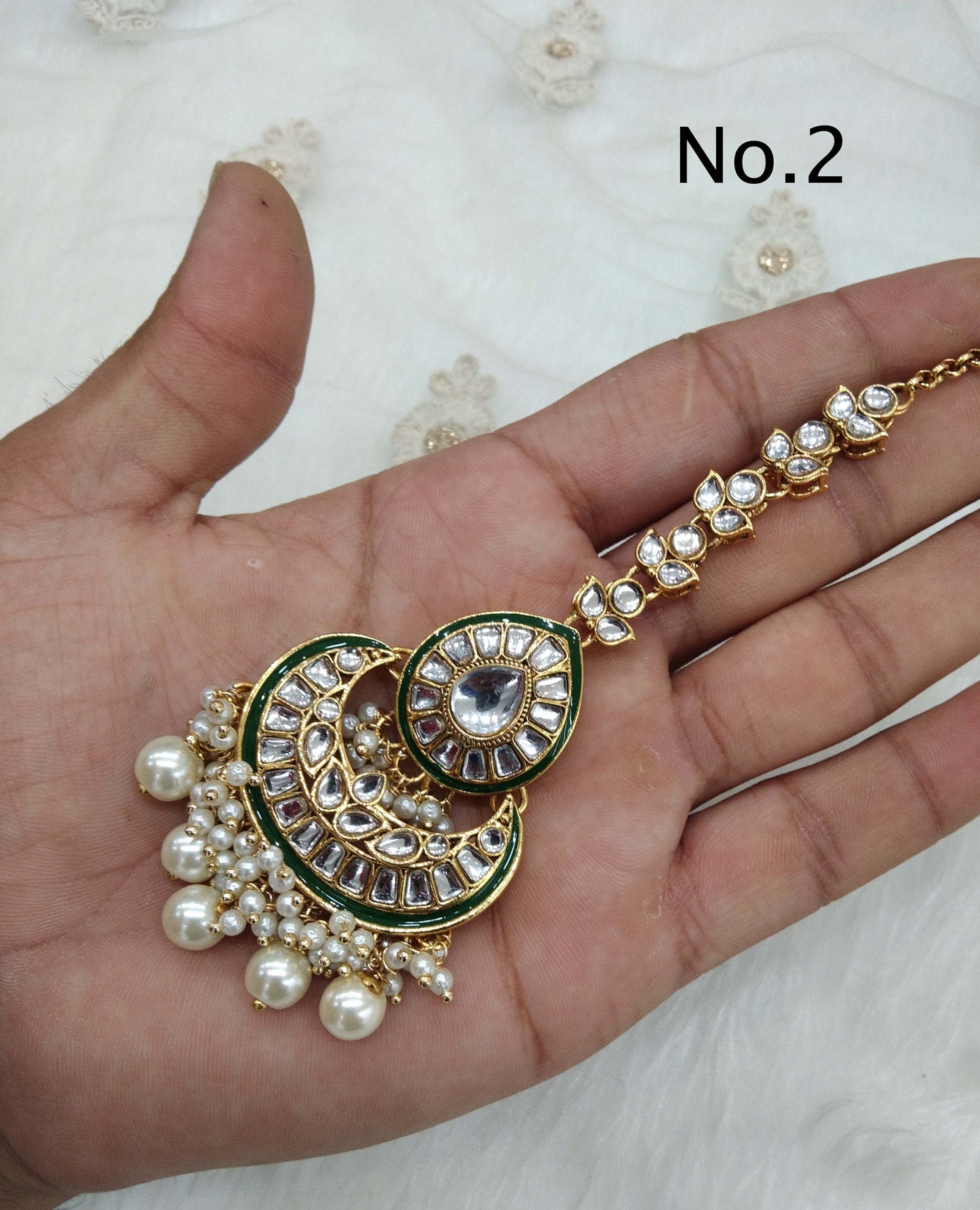 Headpiece Tikka Gold kundan tikka tika /Gold kundan round Hair chiku Headpiece